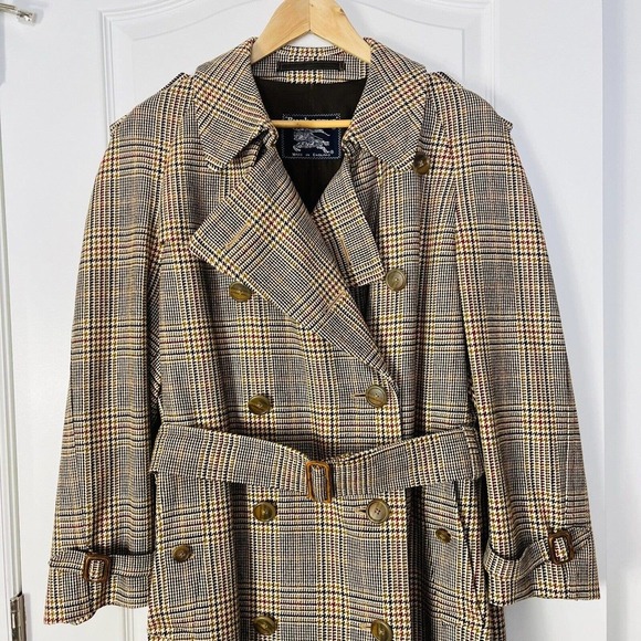 Burberrys Vintage Houndstooth Belted Topcoat Overcoat Jacket Large Double Breast - Picture 4 of 15